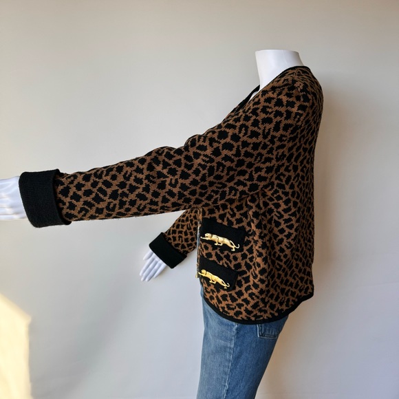 Melinda Eng Wool Knit Jacket Leopard Cheetah Animal print Jaguar Embellished - Picture 8 of 12